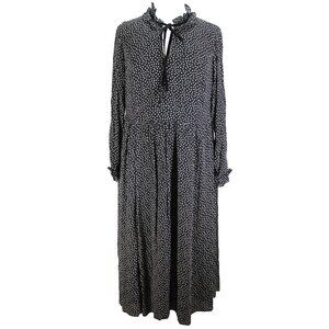 Boden Cecilia Midi Dress Size US 16L UK 20L Black Tan Dots Long Sleeve Tie Neck